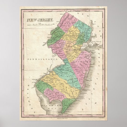Poster Carte vintage du New Jersey (1827) (Devant)