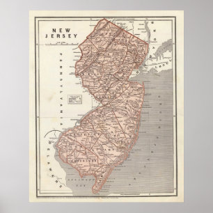Poster Carte vintage du New Jersey (1845)