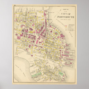 Poster Carte vintage du NH Portsmouth (1892)