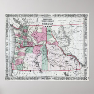 Poster Carte Vintage du Pacifique Nord-Ouest de l'État de