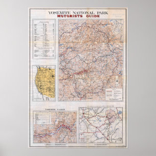 Poster Carte vintage du parc national de Yosemite 1934