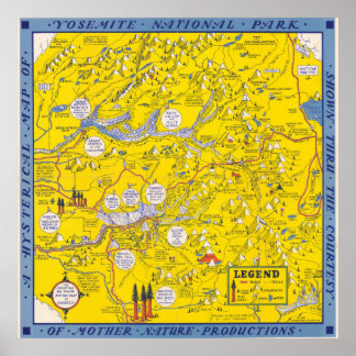 Poster Carte vintage du parc national de Yosemite Califor