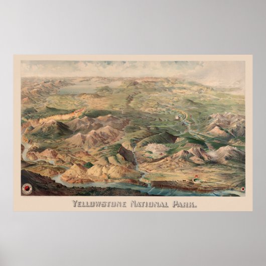 Poster Carte vintage du parc Yellowstone (1904) (Devant)