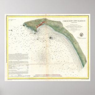 Poster Carte vintage du port de Crescent City CA (1859)