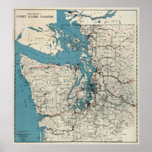Poster Carte vintage du Puget Sound (1919)