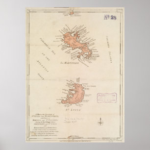 Poster Carte vintage du St Lucia et de la Martinique