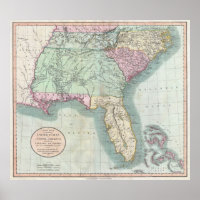 Carte vintage du sud-est des États-Unis (1806)