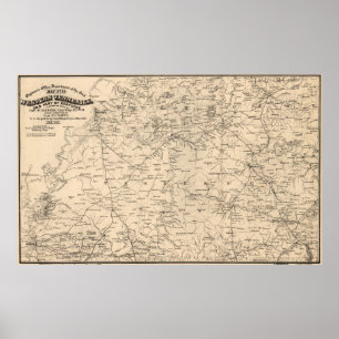 Poster Carte vintage du Tennessee occidental (1865)