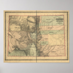 Poster Carte vintage du territoire du Colorado en 1862