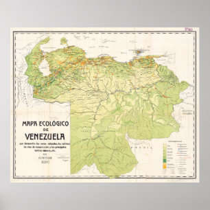 Poster Carte vintage du Venezuela (1920)