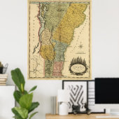 Poster Carte vintage du Vermont (1814) (Bureau à domicile)