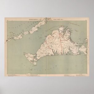 Poster Carte vintage du vignoble de Martha (1891)