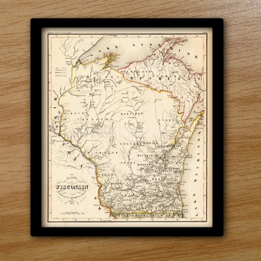 Poster Carte vintage du Wisconsin 1852