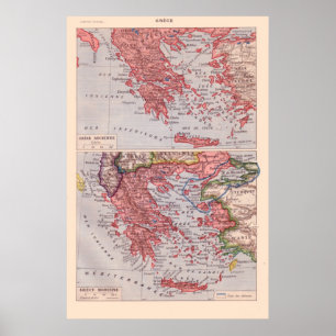 Poster Carte vintage française, 1920, Grèce