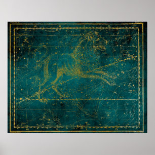 Poster Carte vintage illustrée Green & Gold Lion Star