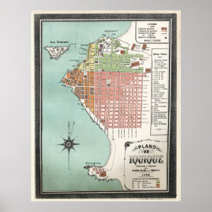 Poster Carte Vintage Iquique Chile (1895)