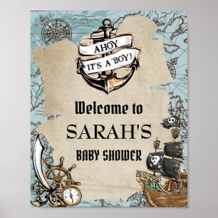 Poster Carte vintage Pirate Treasure Baby shower Bienvenu