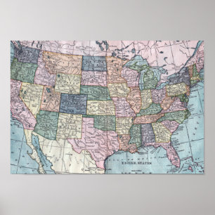 Poster Carte vintage USA
