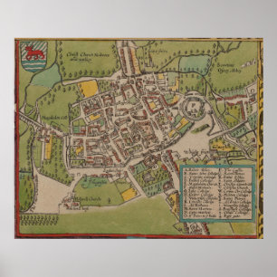 Poster Carte Vintge d'Oxford Angleterre (1605)
