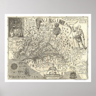 Poster Carte Virginia John Smith 1624