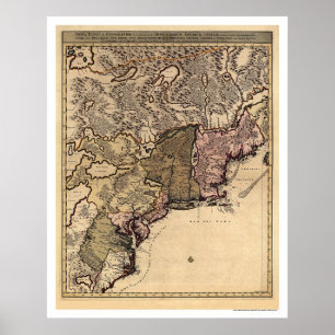Poster Carte Visscher de l'Amérique primitive 1717