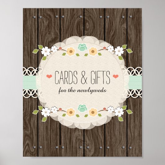 Poster Carte Wedding shower Rustique Mint Boho (Devant)