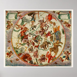 Poster Carte Zodiac vintage