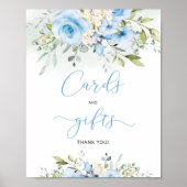 Poster Cartes à eucalyptus floral bleu et cadeaux (Devant)