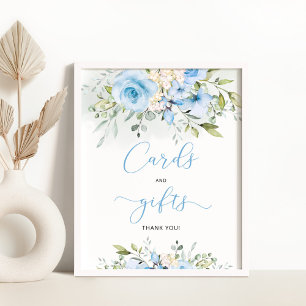 Poster Cartes à eucalyptus floral bleu et cadeaux