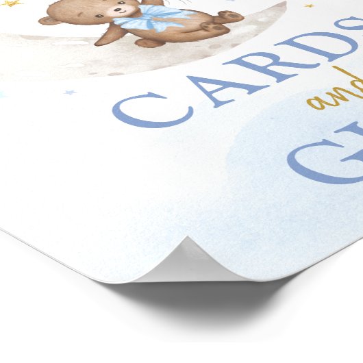 Poster Cartes & Cadeaux Lune Ours En Teddy Bleu Or Bleu B (Coin)