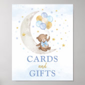 Poster Cartes & Cadeaux Lune Ours En Teddy Bleu Or Bleu B (Devant)