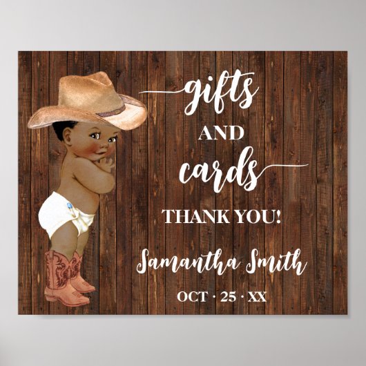 Poster Cartes & Cadeaux Petit Baby shower AA Cowboy (Devant)