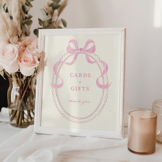 Poster Cartes Cadeaux Soft Rose Main Tirée Bow Cartes Cad