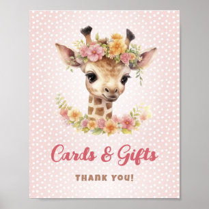 Poster Cartes Cadeaux Table Giraffe Safari bébé fille dou