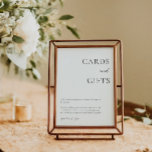 Poster Cartes Cadeaux Table Merci Elégant Noir Blanc<br><div class="desc">Express votre gratitude avec cet élégant panneau "Cartes et Cadeaux", parfait pour les mariages ou les fêtes spéciales. Avec son design minimaliste et sa typographie raffinée, cette enseigne imprimable ou imprimée est une façon réfléchie de guider vos invités et de les remercier pour leur amour et leur générosité. Personnalisez-le pour...</div>