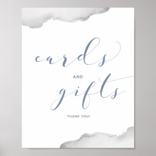 Poster Cartes d'aquarelle bleu et gris mariage