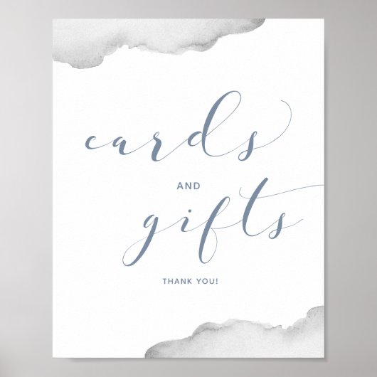 Poster Cartes d'aquarelle bleu et gris mariage (Devant)