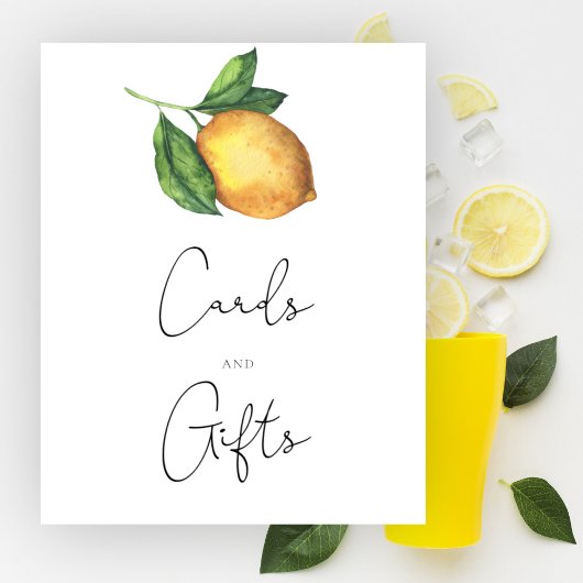 Poster Cartes de baby shower citron et cadeaux