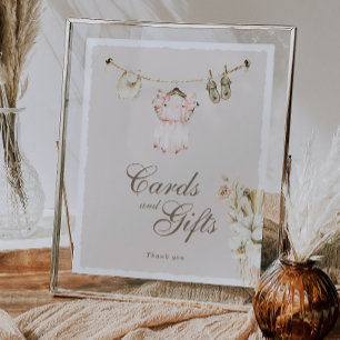 Poster Cartes de Baby Shower Fille au Linge à Vêtements H