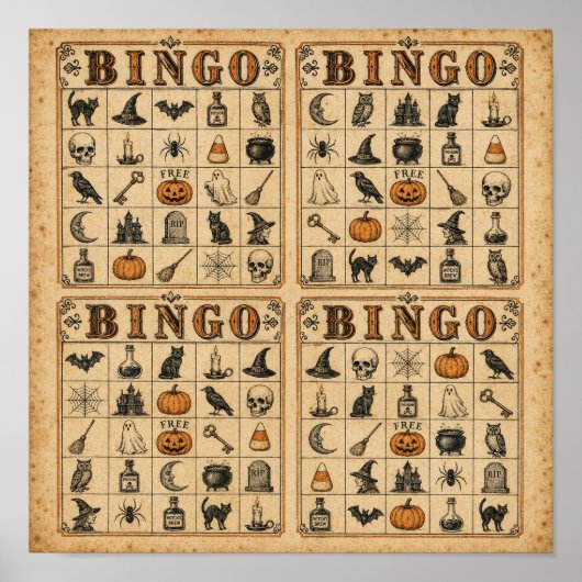 Poster Cartes de bingo Halloween vintage (Devant)