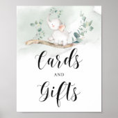 Poster Cartes de feuillage vert pour éléphant bébé et sig (Devant)