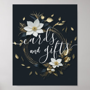 Poster Cartes de mariage Cadeaux Chic Blanc Or Floral Wre