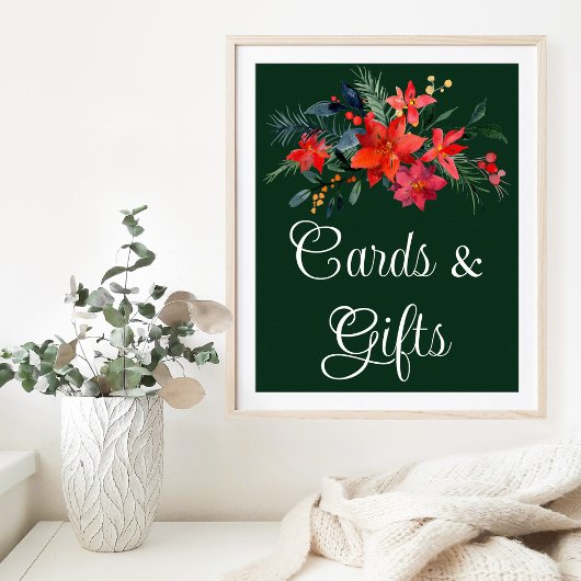 Poster Cartes de mariage de Noël florales vertes élégante
