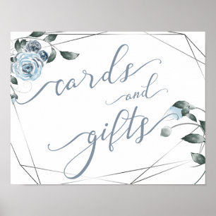 Poster Cartes de mariage et cadeaux Dusty Blue Floral Sig