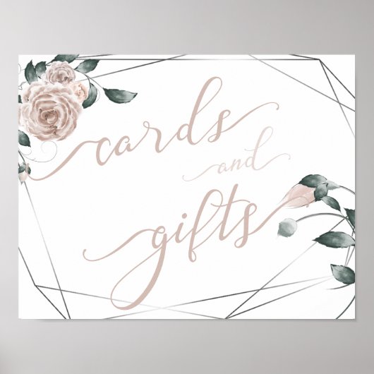 Poster Cartes de mariage et cadeaux Dusty Rose Floral Sig (Devant)