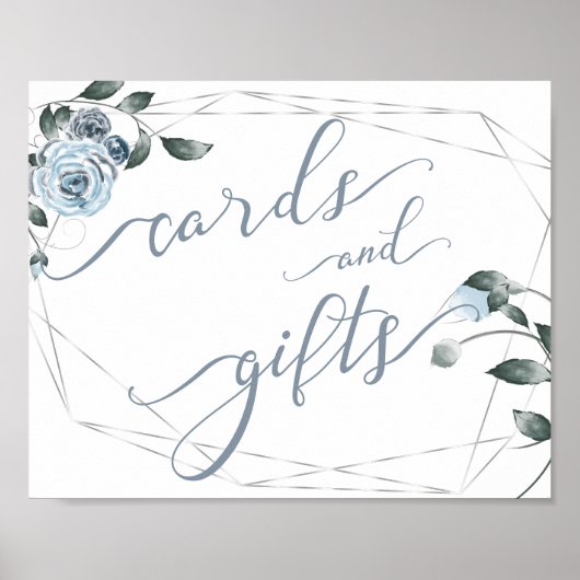Poster Cartes de mariage et cadeaux Panneau floral bleu D (Devant)