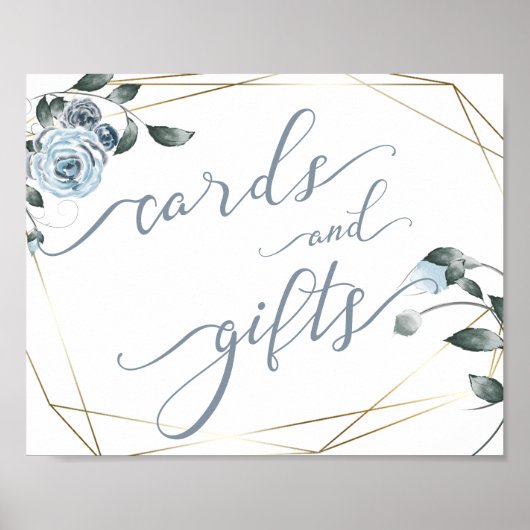 Poster Cartes de mariage et cadeaux Panneau floral bleu D (Devant)