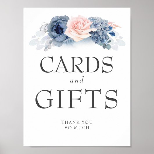 Poster Cartes de Mariage et Cadeaux Signal Dusty Blue Flo (Devant)