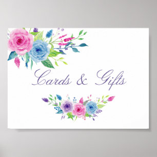 Poster Cartes de mariage florales aquarelle et panneau de