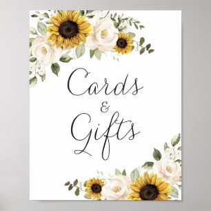 Poster Cartes de mariage florales de tournesols et verdur
